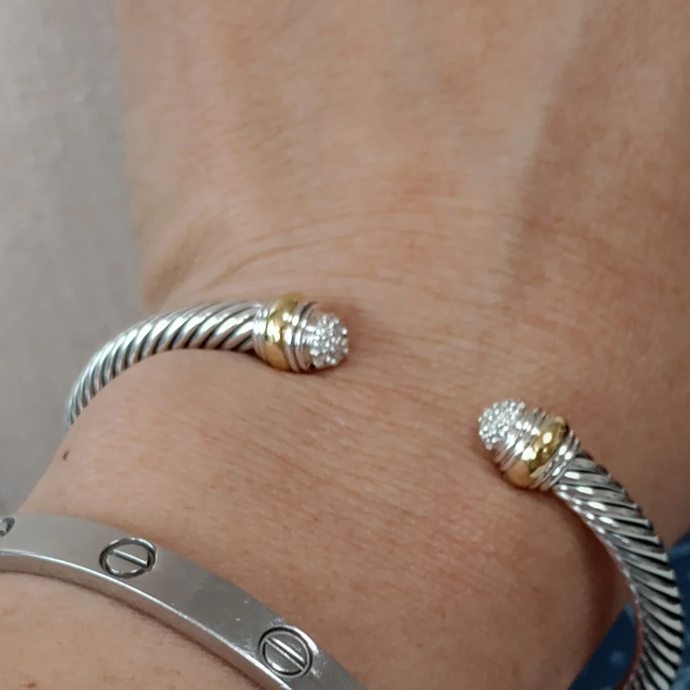 David Yurman 5 mm Cable Silver & Yellow Gold With Diamonds Bracelet - Picture 8 of 9